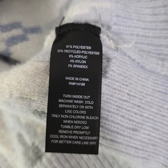 Frye Womens Fair Isle Knit Sweater Light Blue White Grey Geometric Crewneck M - Picture 8 of 8